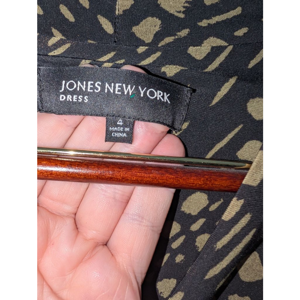 Jones New York Black Olive Green Pattern Midi Dress Standard 4 - Picture 2 of 3